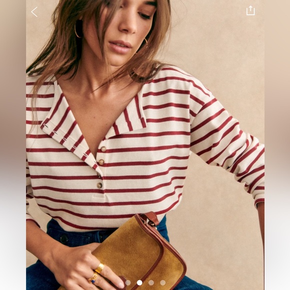 Sezane Tops - Sezáne Gatsby Mariniere shirt - ecru and burgundy
